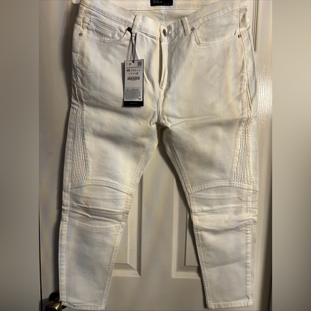 SOLD NWT Zara Man White Moto Motorcycle Biker Denim jeans - 36